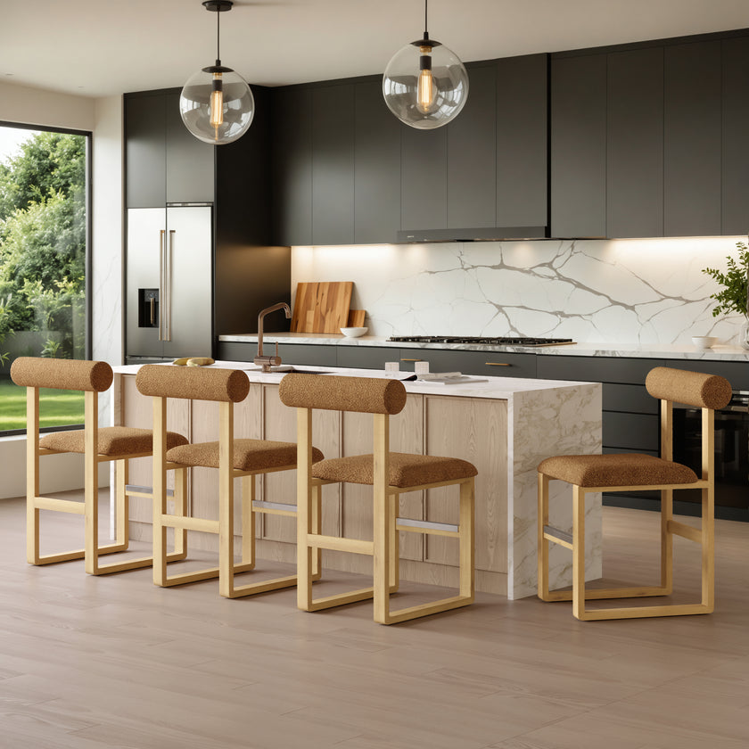 Upholstered Wooden Counter / Bar Stools (Set of 2)