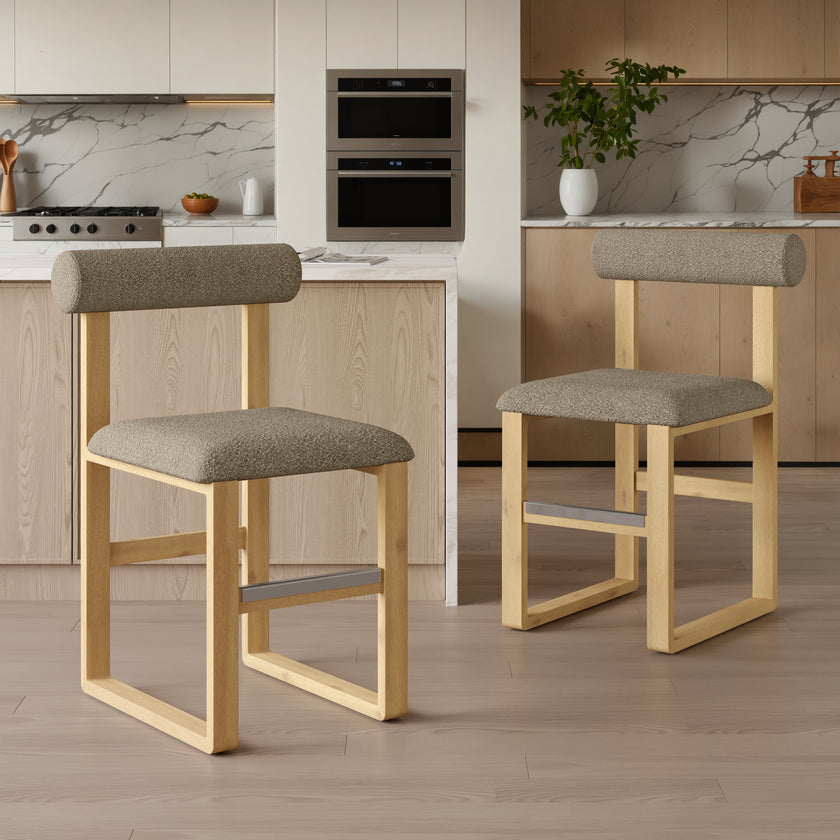 Upholstered Wooden Counter / Bar Stools (Set of 2)