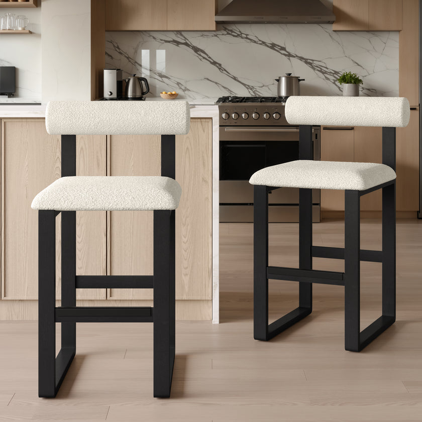Upholstered Wooden Counter / Bar Stools (Set of 2)