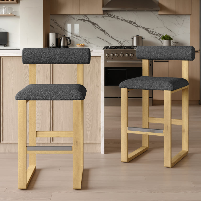 Upholstered Wooden Counter / Bar Stools (Set of 2)
