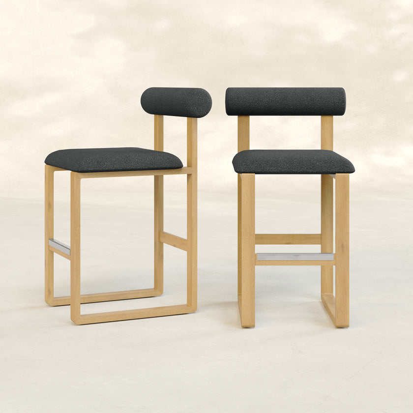 Upholstered Wooden Counter / Bar Stools (Set of 2)