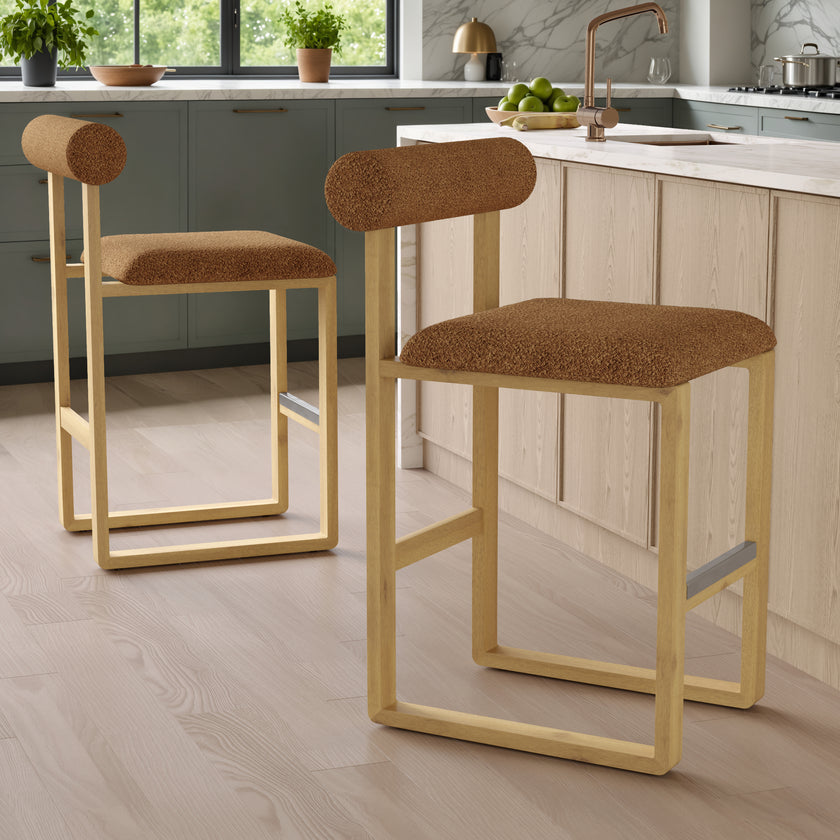 Upholstered Wooden Counter / Bar Stools (Set of 2)
