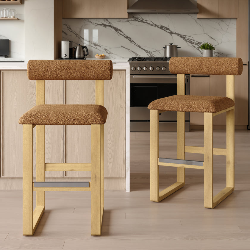 Upholstered Wooden Counter / Bar Stools (Set of 2)