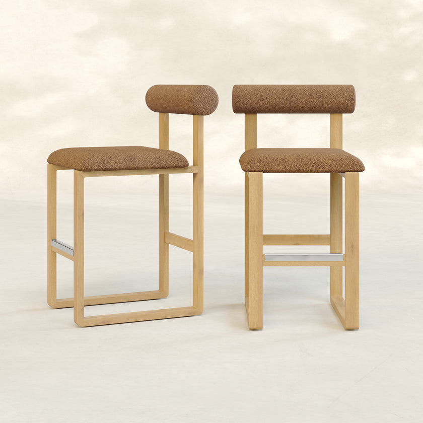 Upholstered Wooden Counter / Bar Stools (Set of 2)