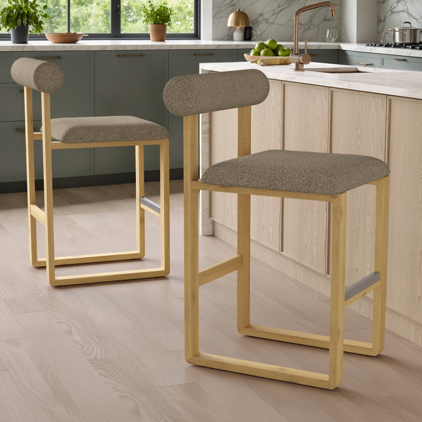 Upholstered Wooden Counter / Bar Stools (Set of 2)