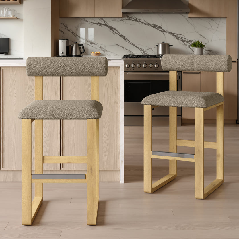 Upholstered Wooden Counter / Bar Stools (Set of 2)