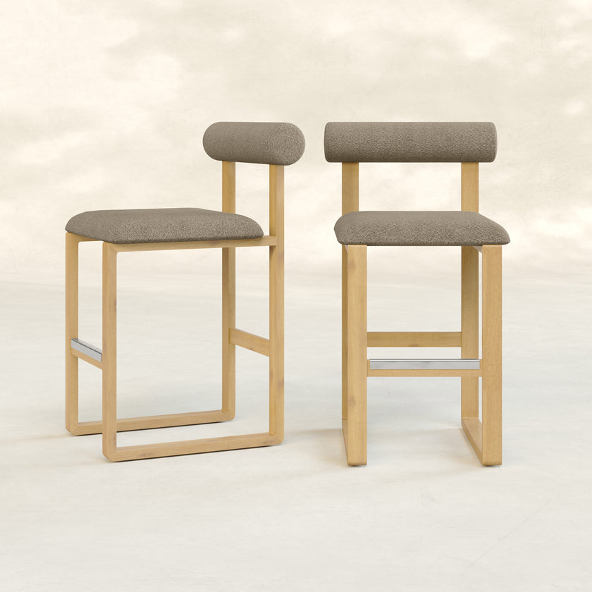 Upholstered Wooden Counter / Bar Stools (Set of 2)