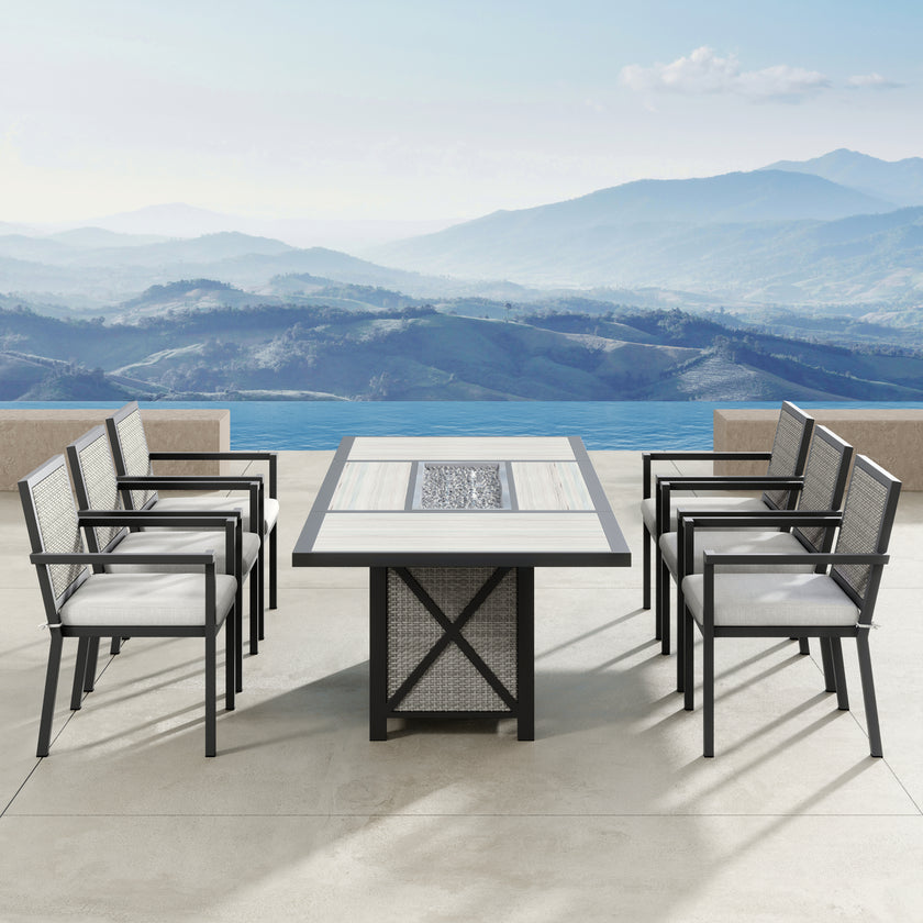 Ridge 9pc Dining Set with Fire Table