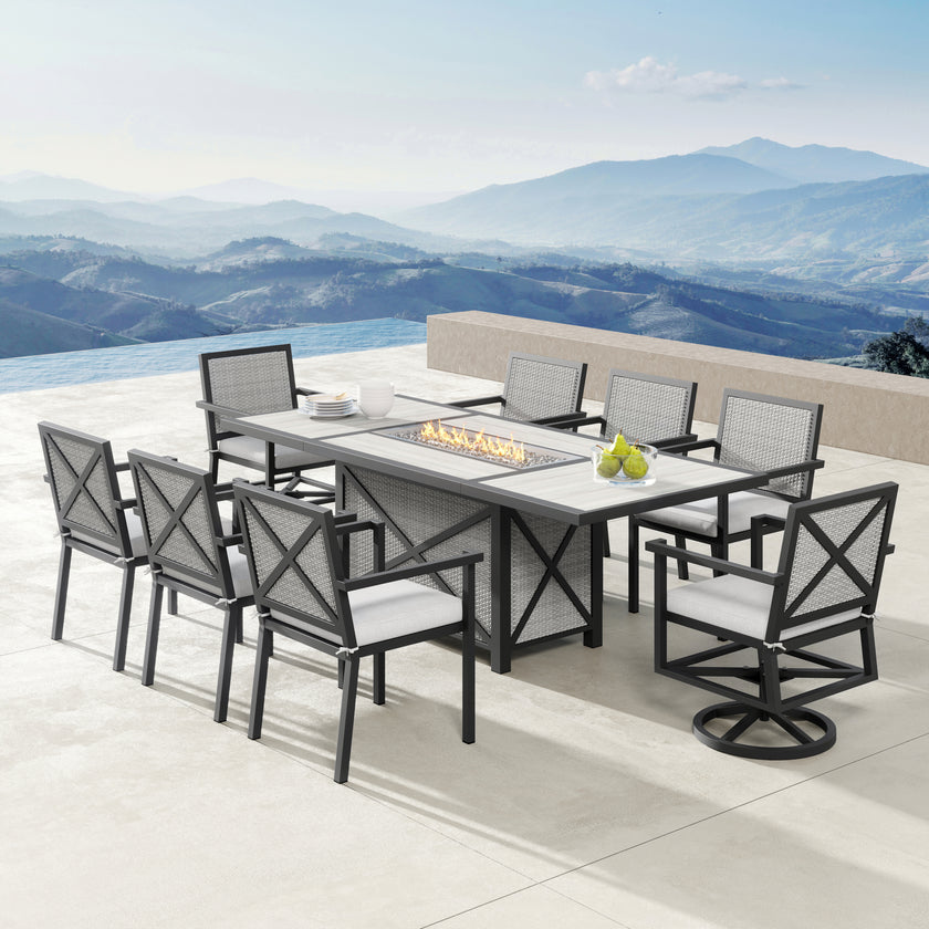 Ridge 9pc Dining Set with Fire Table