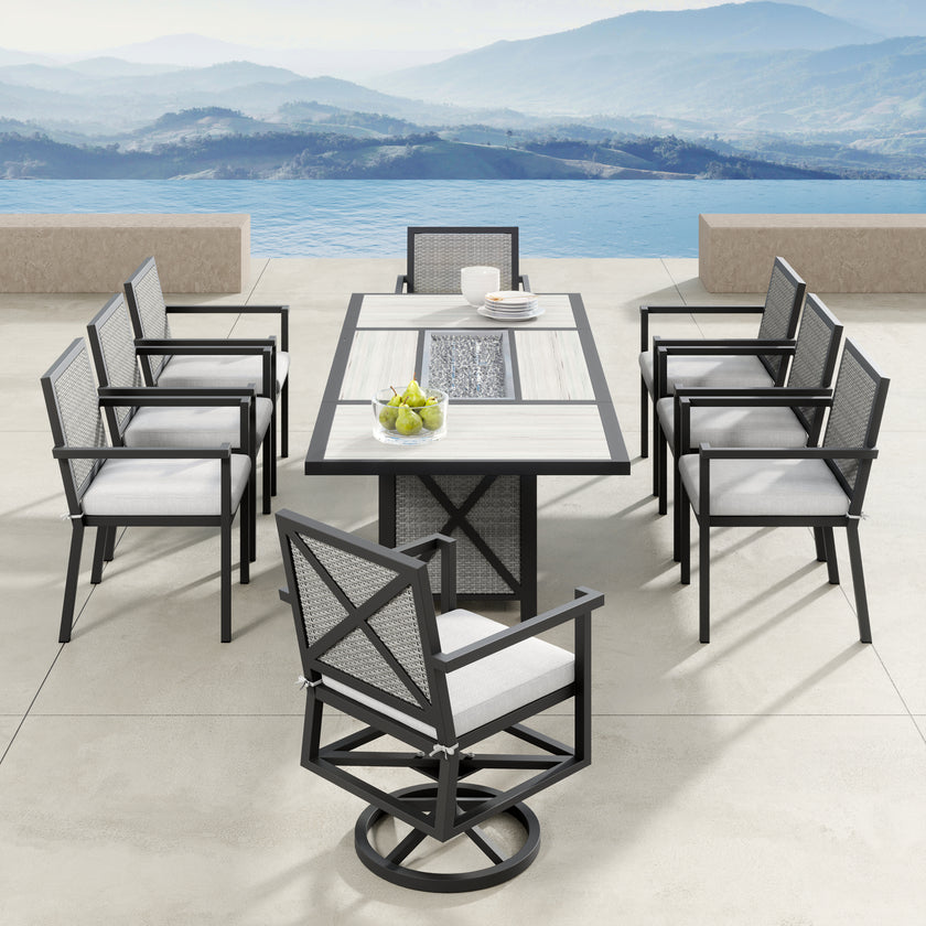Ridge 9pc Dining Set with Fire Table