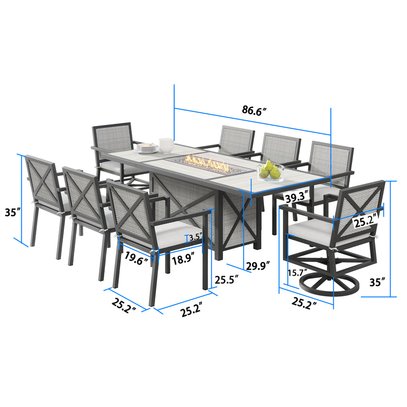Ridge 9pc Dining Set with Fire Table