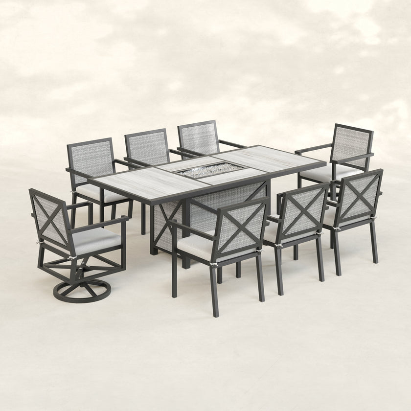 Ridge 9pc Dining Set with Fire Table