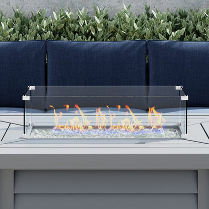 Centarus Collection - 27.9" x 11.6" Rectangular Tempered Glass Wind Guard For Fire Pits