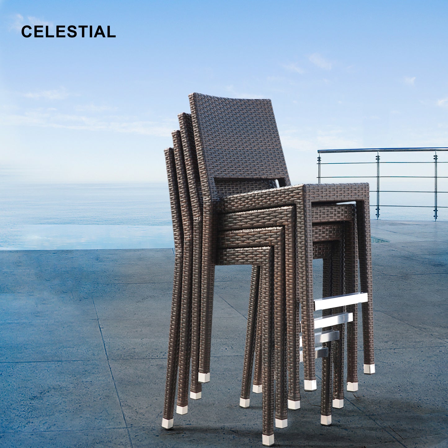 Celestial Collection - Espresso Brown Stackable Wicker Bar Stool (Set of 4)
