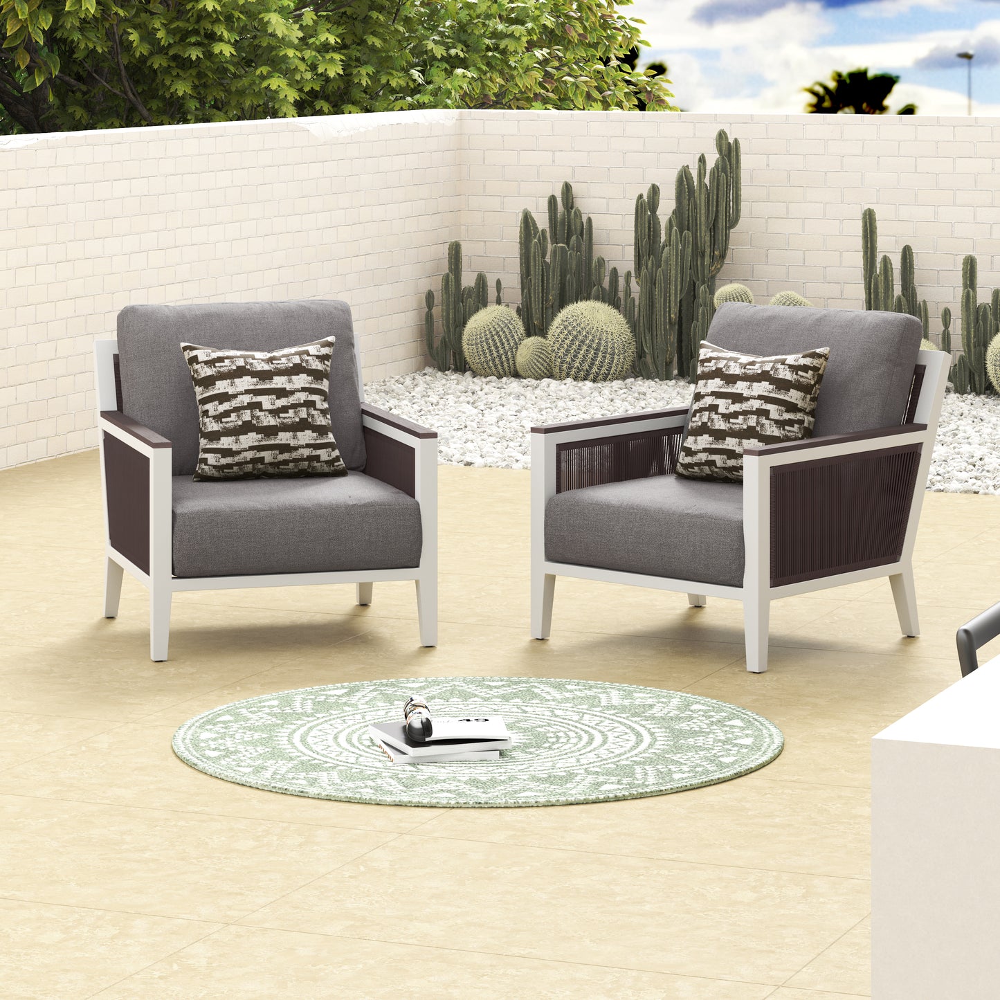 Outdoor Aluminum Club Chairs with Sunbrella Cushions ( Set of 2 )