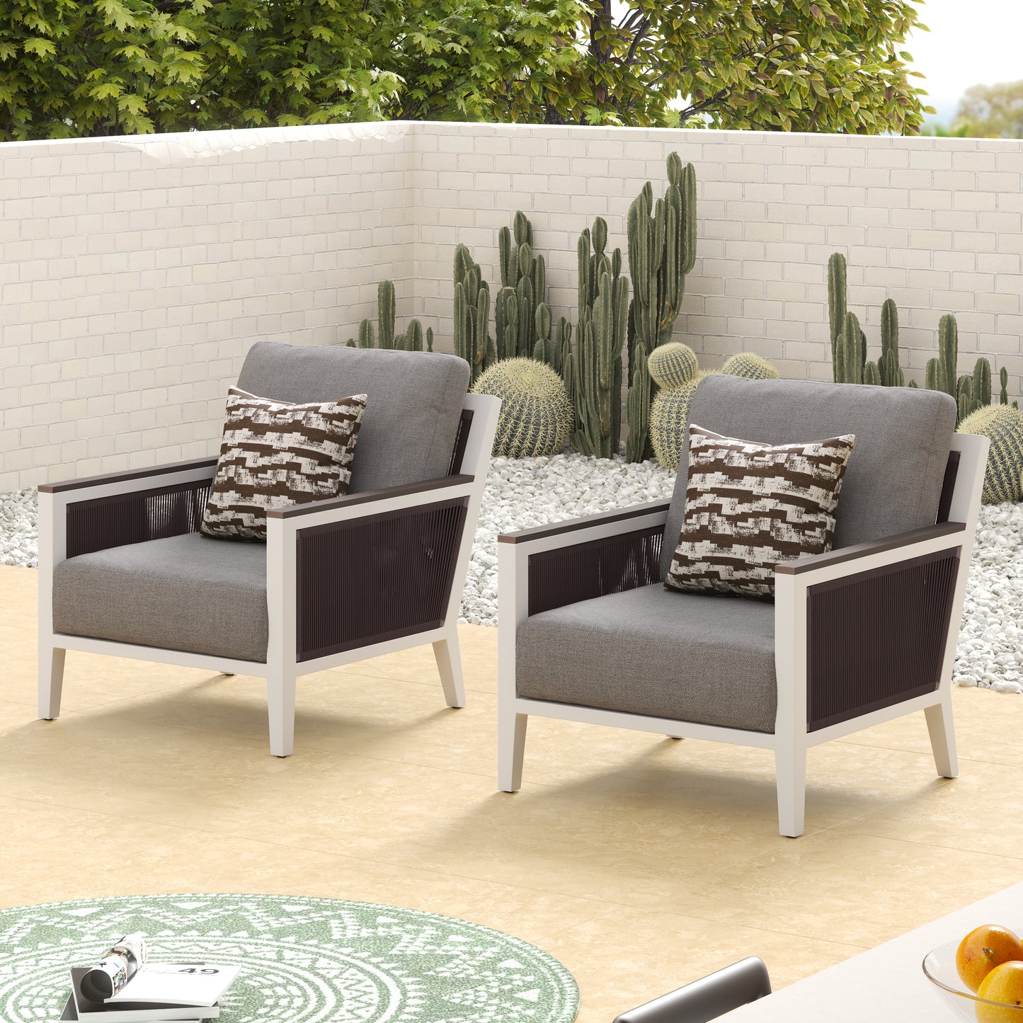Outdoor Aluminum Club Chairs with Sunbrella Cushions ( Set of 2 )