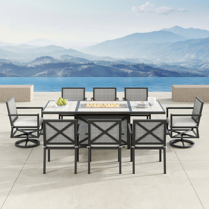 Chelsey 9pc Dining Set with Fire Table