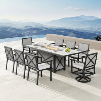 Chelsey 9pc Dining Set with Fire Table
