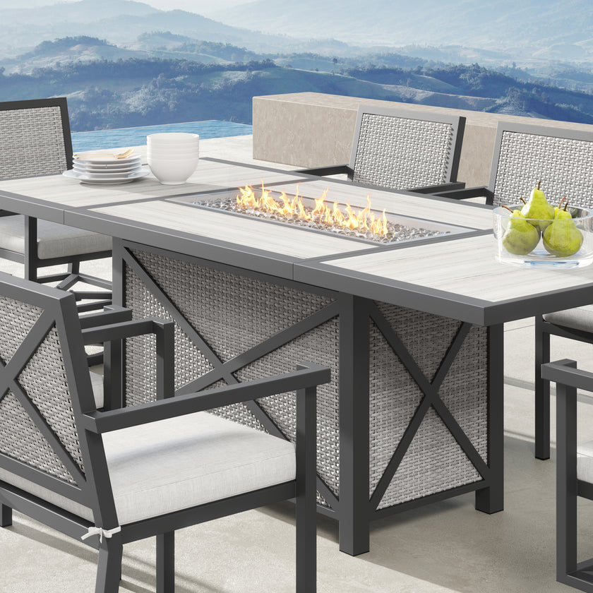 Chelsey 9pc Dining Set with Fire Table