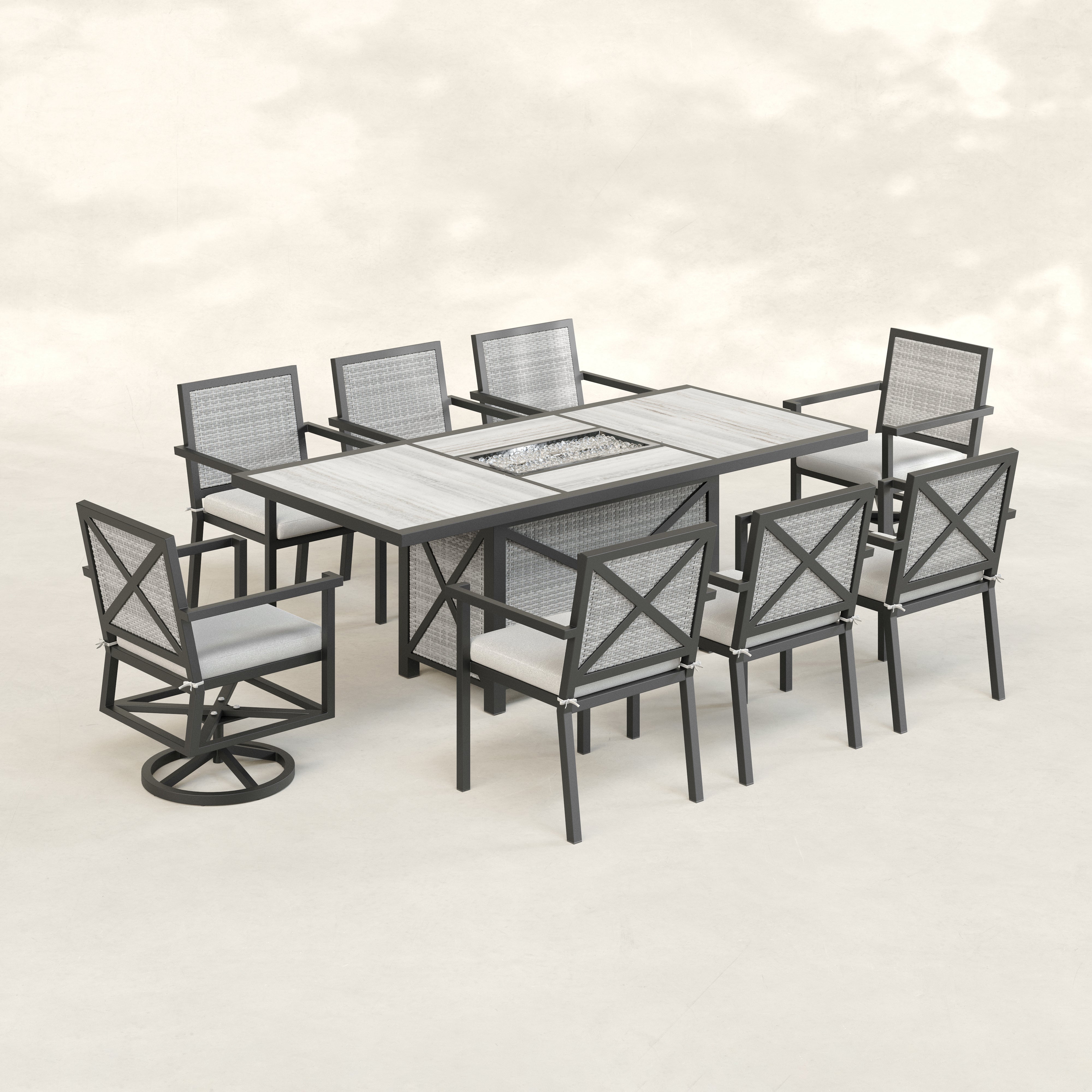 テーブル・チェア・ハンモック COMMA NINE LANDS Fire Place Table WOOD Modern Curveback Adirondack 5-Piece Conversation Set with