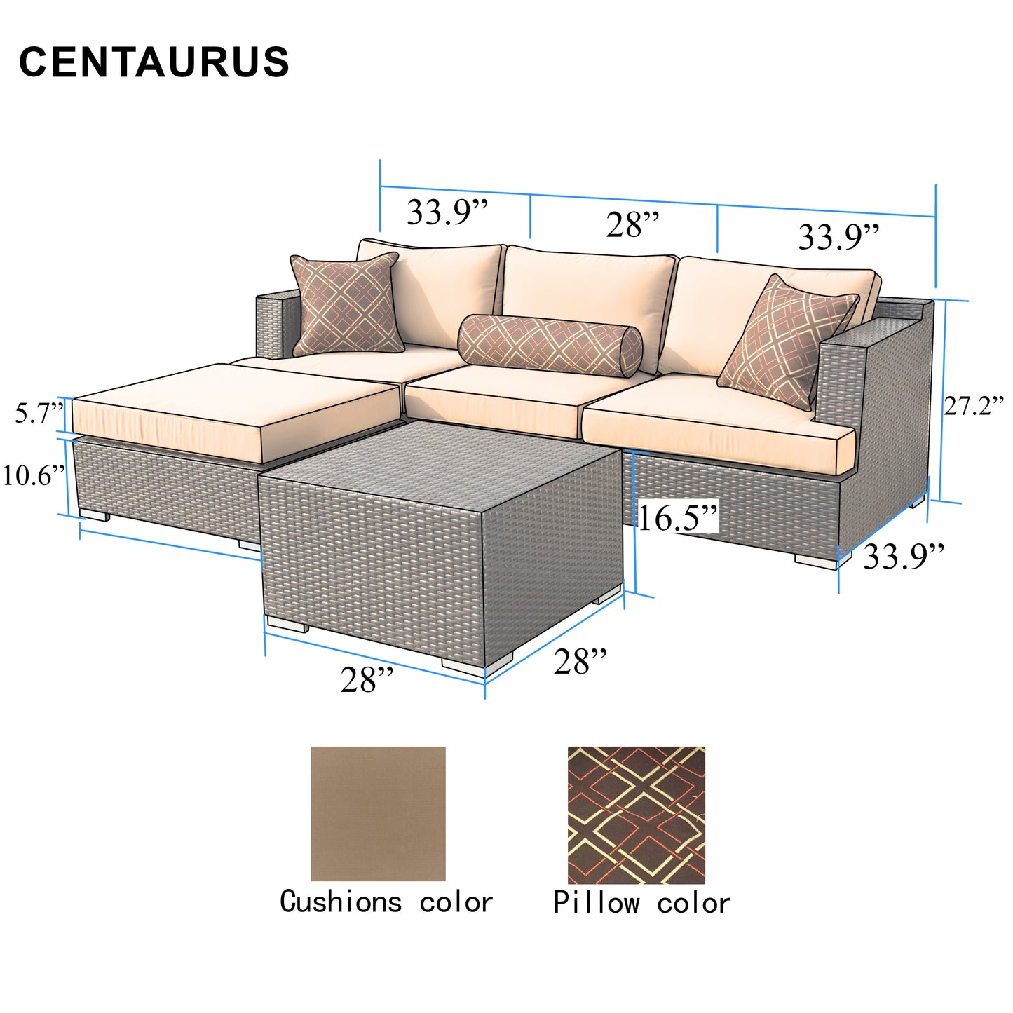 Centaurus Collection - 5-piece Seating Set with Sunbrella Cushions