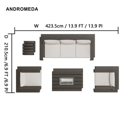 Andromeda Collection - Conversation Set With Fire Table and Sunbrella Cushions