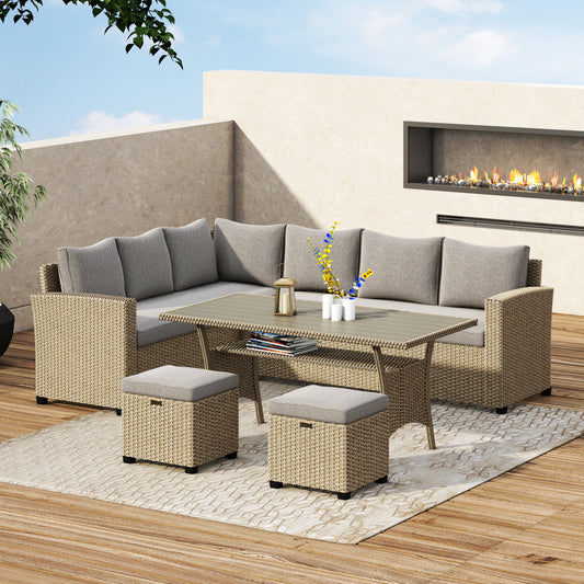 6 - Person Outdoor Wicker Sofa Seating Group with Cushions