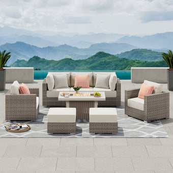 Highland 8pc Large Coversation Set with Fire Table