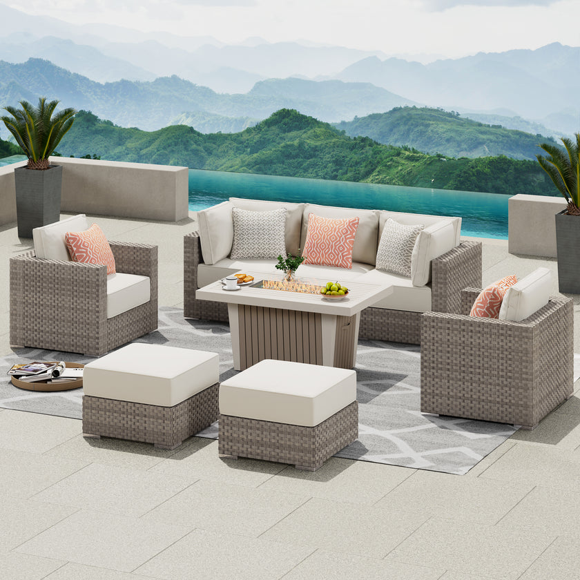 Highland 8pc Large Coversation Set with Fire Table