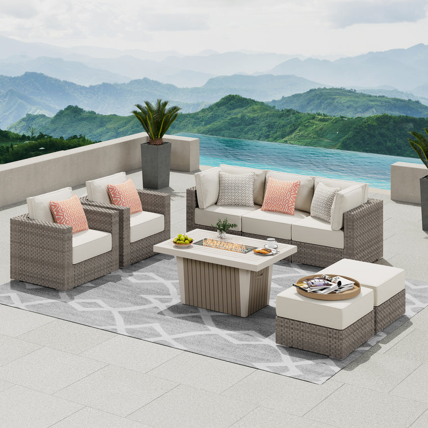 Highland 8pc Large Coversation Set with Fire Table