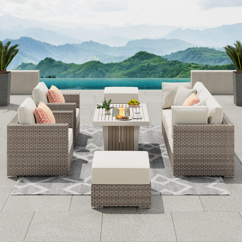 Highland 8pc Large Coversation Set with Fire Table