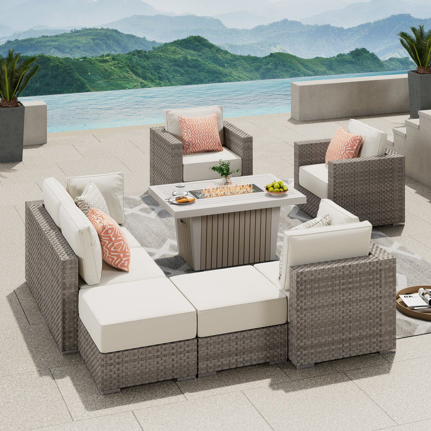 Highland 8pc Large Coversation Set with Fire Table