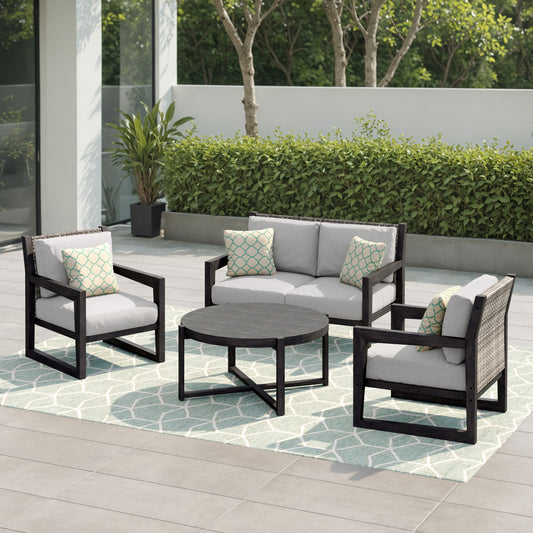 4 - Person Outdoor Acacia Solid Wood Seating Group with Cushions