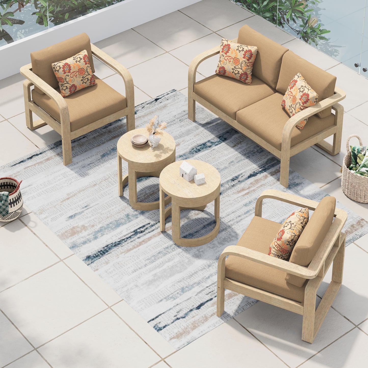 4 - Person Outdoor Acacia Solid Wood Seating Group with Cushions