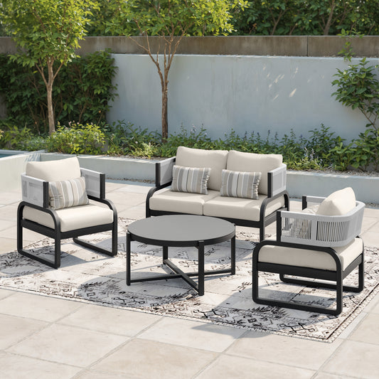 4 - Person Outdoor Acacia Solid Wood Seating Group with Cushions