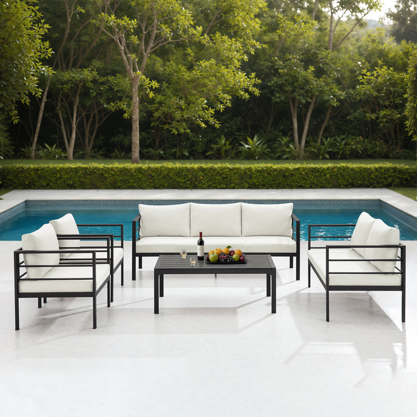 7-Person Steel Seating Set with Cushions