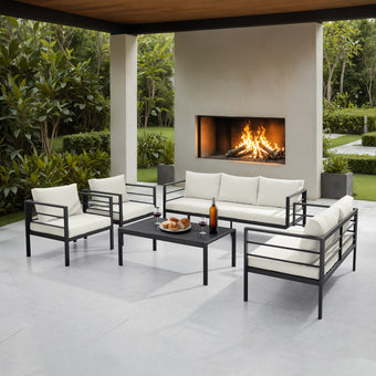 7-Person Steel Seating Set with Cushions