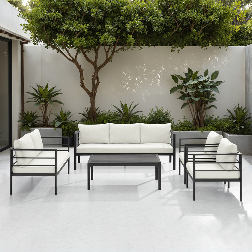 7-Person Steel Seating Set with Cushions
