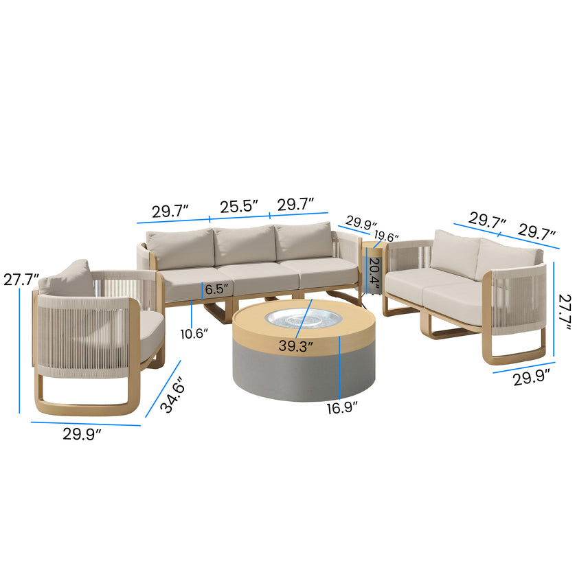 Mila 7pc Conversation Set with Fire Table