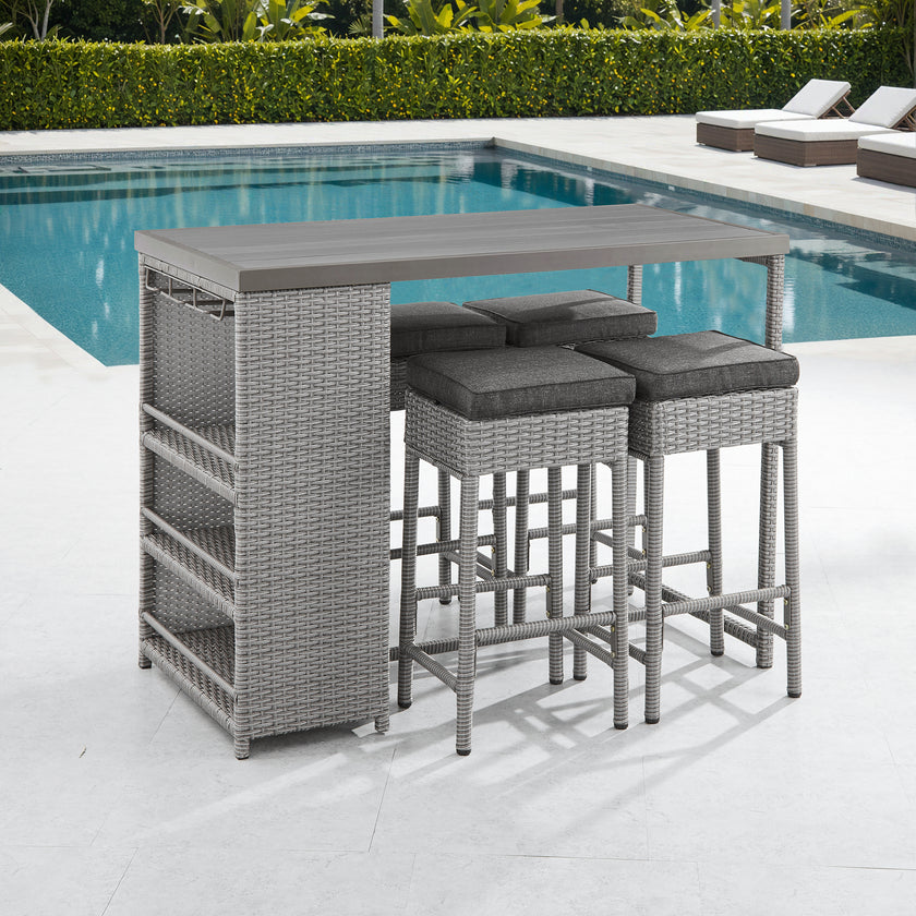 4 - Person Patio Wicker Bar Set