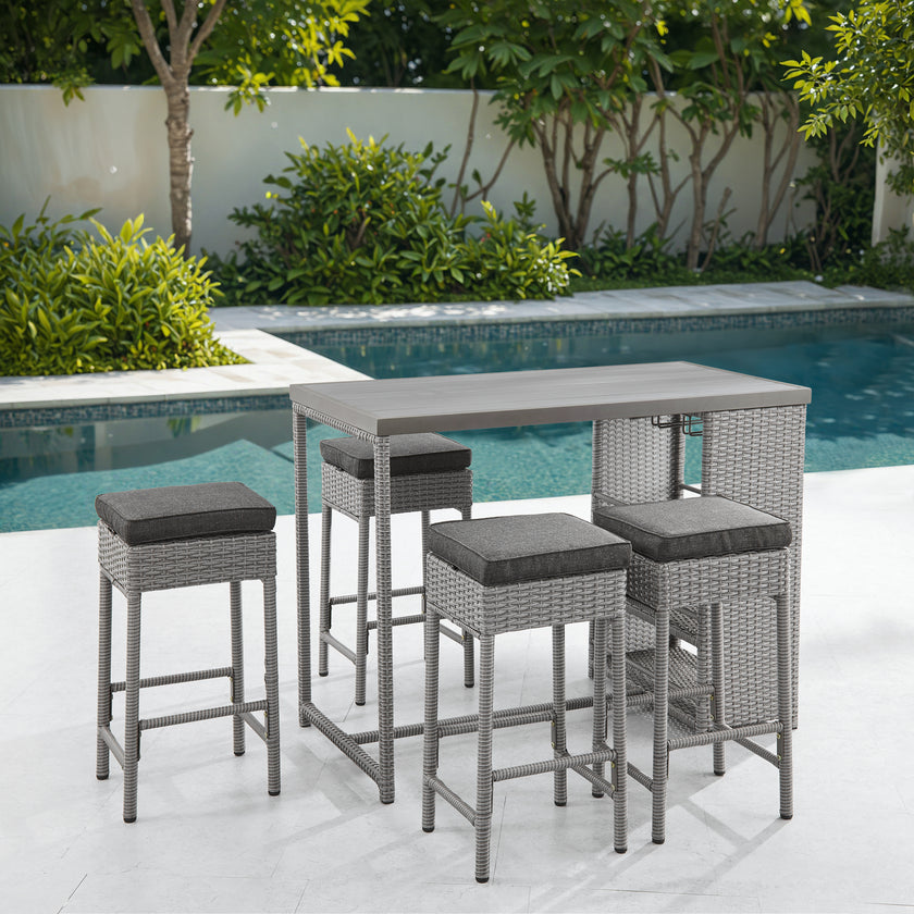 4 - Person Patio Wicker Bar Set