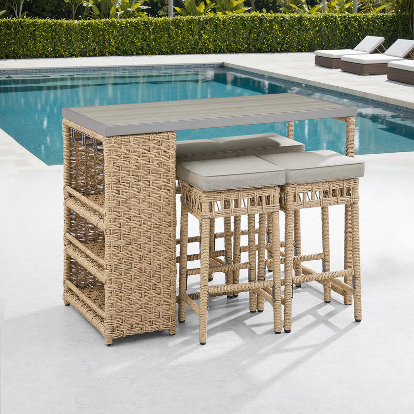 4 - Person Patio Wicker Bar Set