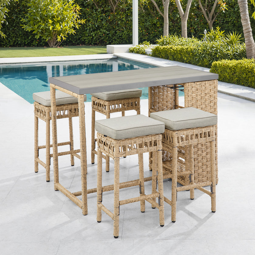 4 - Person Patio Wicker Bar Set