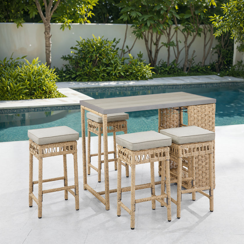 4 - Person Patio Wicker Bar Set