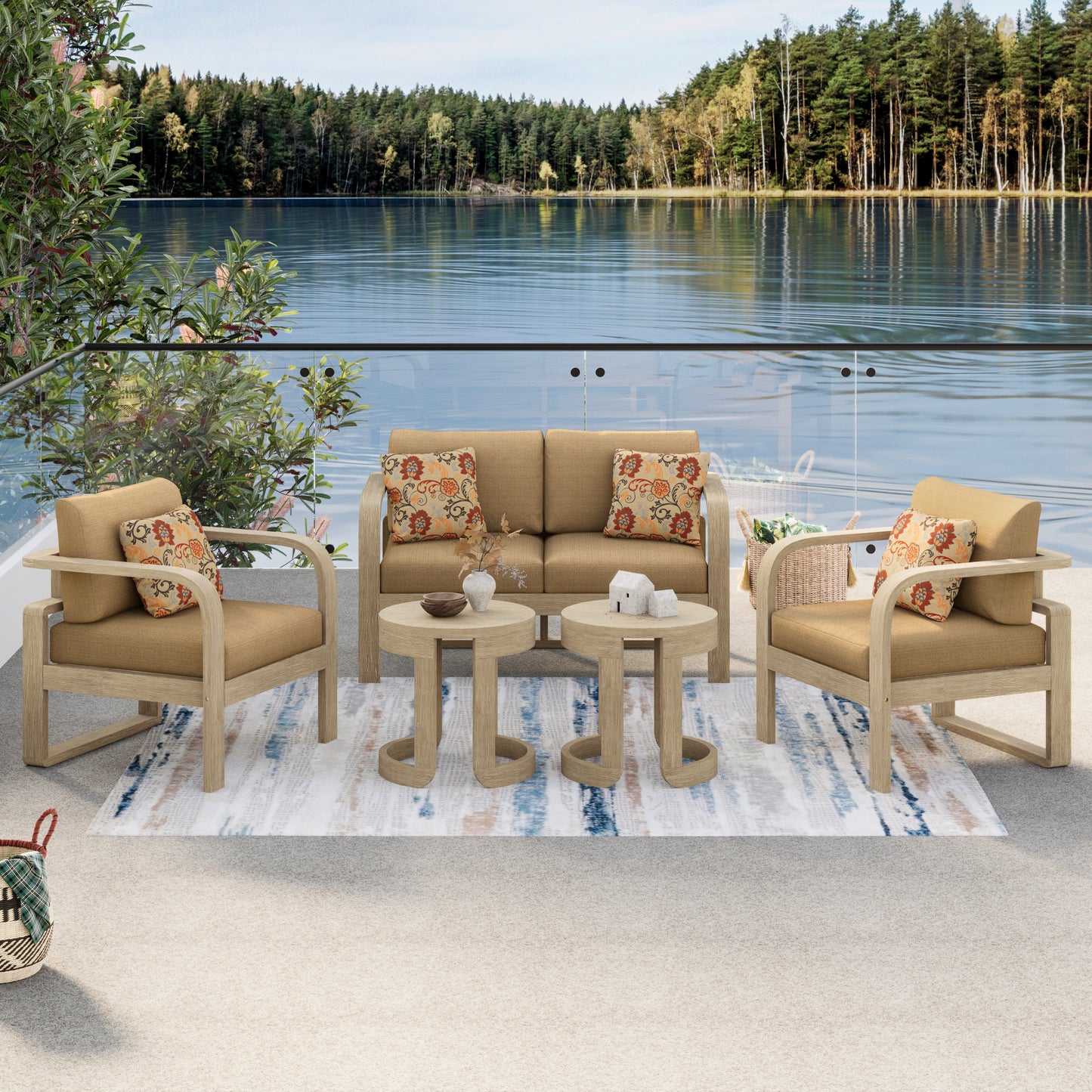 4 - Person Outdoor Acacia Solid Wood Seating Group with Cushions