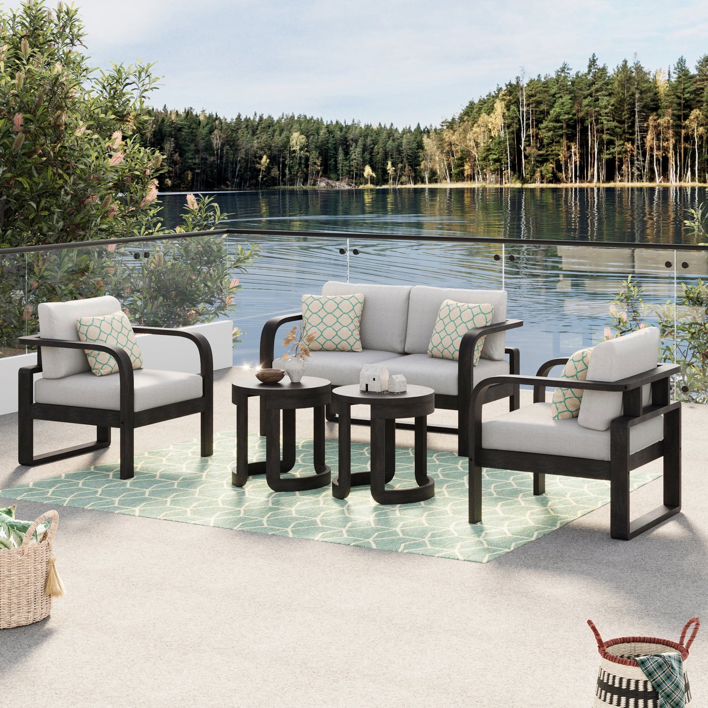 4 - Person Outdoor Acacia Solid Wood Seating Group with Cushions