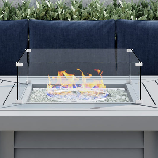 Centarus Collection - 21.6" x 21.6" Square Tempered Glass Wind Guard For Fire Pits