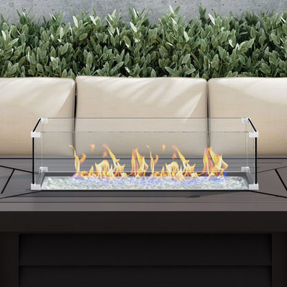 Centarus Collection - 27.9" x 11.6" Rectangular Tempered Glass Wind Guard For Fire Pits